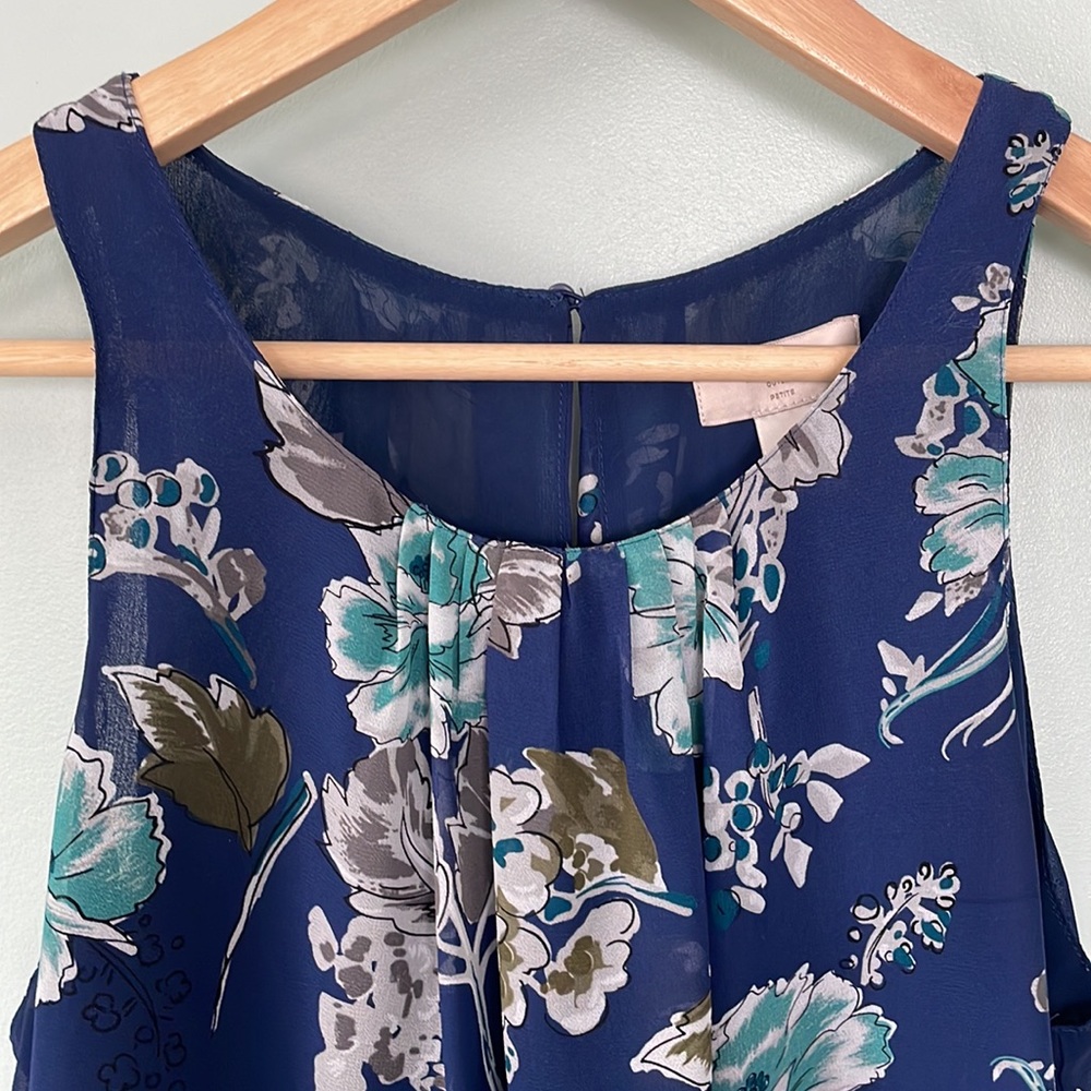 LOFT navy blue floral tank top blouse, size small - Picture 2 of 7